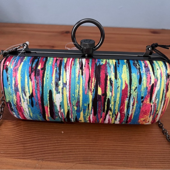 Prabal Gurung Colorful Striped Metal Clutch/ Bag - NWT - Picture 3 of 12